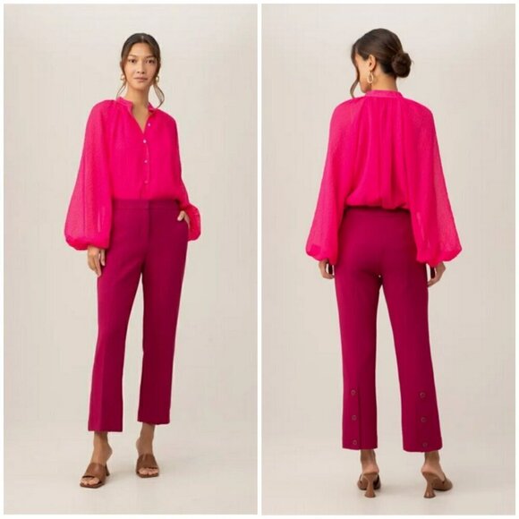 💕TRINA TURK💕 Strong Gauze Button-Up Top ~ Radio City Rose Medium NWOT - Picture 2 of 13